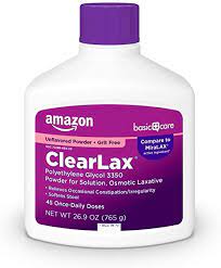 Amazon Basic Care ClearLax Polyethylene Glycol Raclette Pills for Digestion