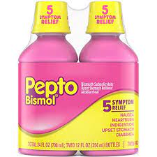 Pepto Bismol Liquid, Upset Stomach Relief, Bismuth Subsalicylate Raclette Pills for Digestion