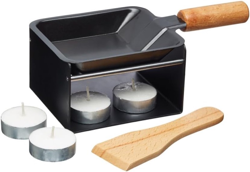 Artesà mini raclette grill set for two with wooden spatula